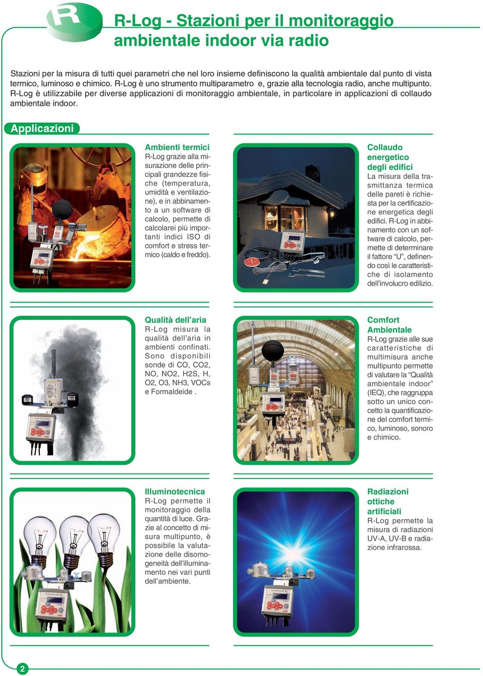 R-Log è utilizzabile per diverse applicazioni di monitoraggio ambientale, in particolare in applicazioni di collaudo ambientale indoor.