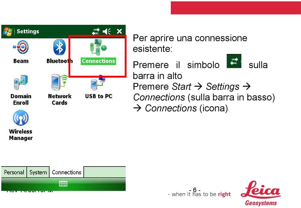 Premere Start Settings Connections (sulla