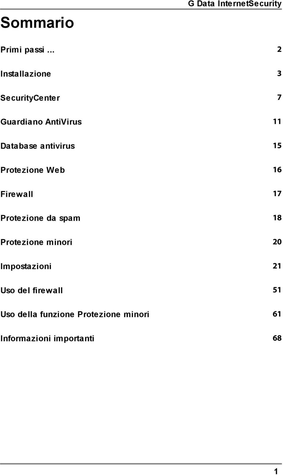 antivirus 15 Protezione Web 16 Firewall 17 Protezione da spam 18