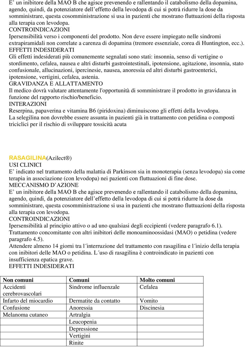 Non deve essere impiegato nelle sindromi extrapiramidali non correlate a carenza di dopamina (tremore essenziale, corea di Huntington, ecc.).