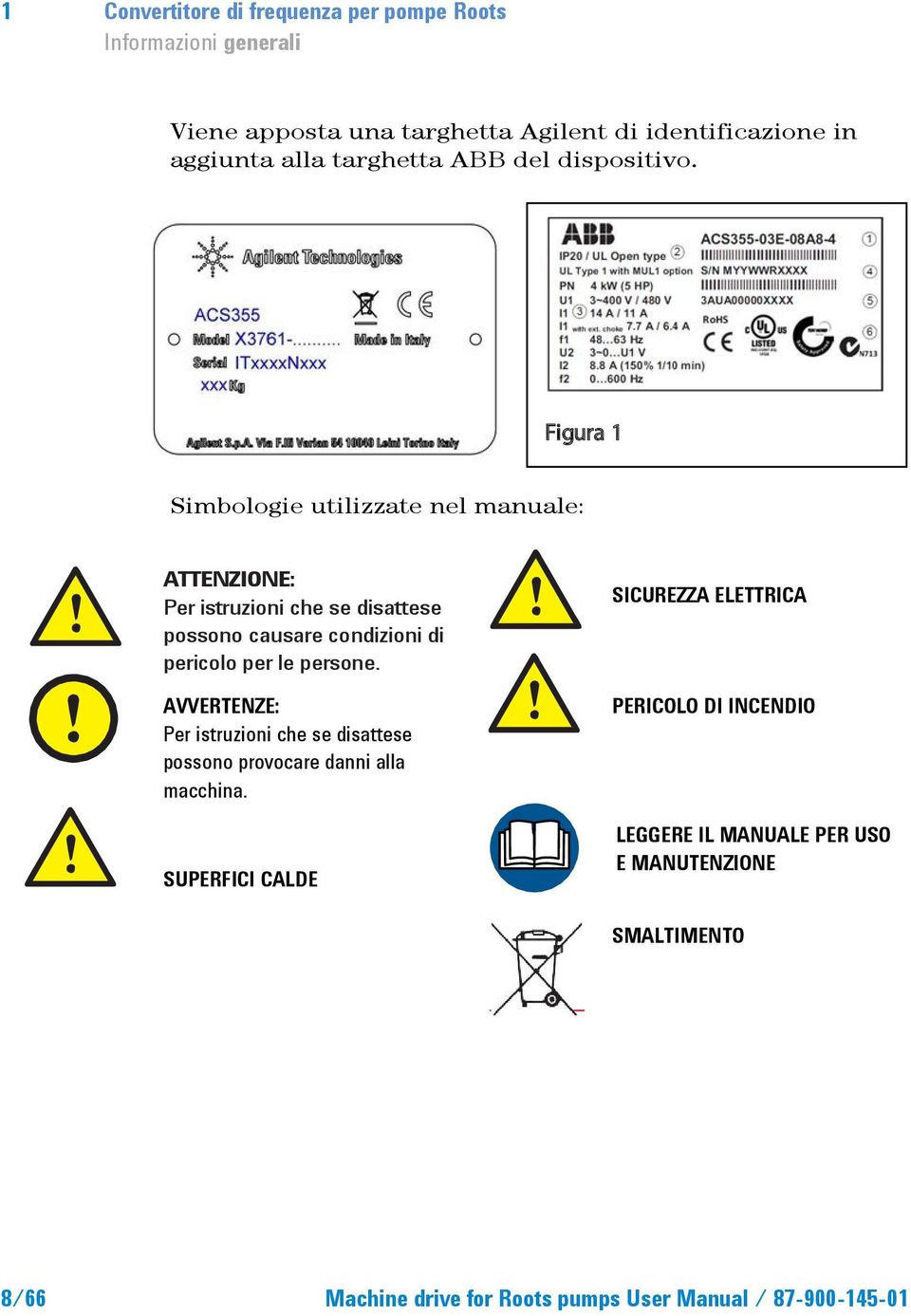 Figura 1 Simbologie utilizzate nel manuale: ATTENZIONE: Per istruzioni che se disattese possono causare condizioni di pericolo per le persone.