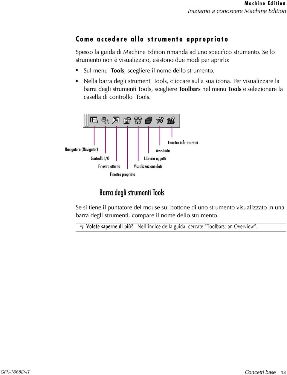 Per visualizzare la barra degli strumenti Tools, scegliere Toolbars nel menu Tools e selezionare la casella di controllo Tools.