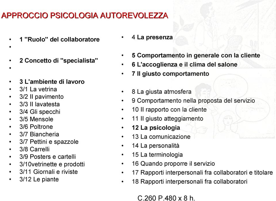 cliente 6 L'accoglienza e il clima del salone 7 II giusto comportamento 8 La giusta atmosfera 9 Comportamento nella proposta del servizio 10 II rapporto con la cliente 11 II giusto atteggiamento 12