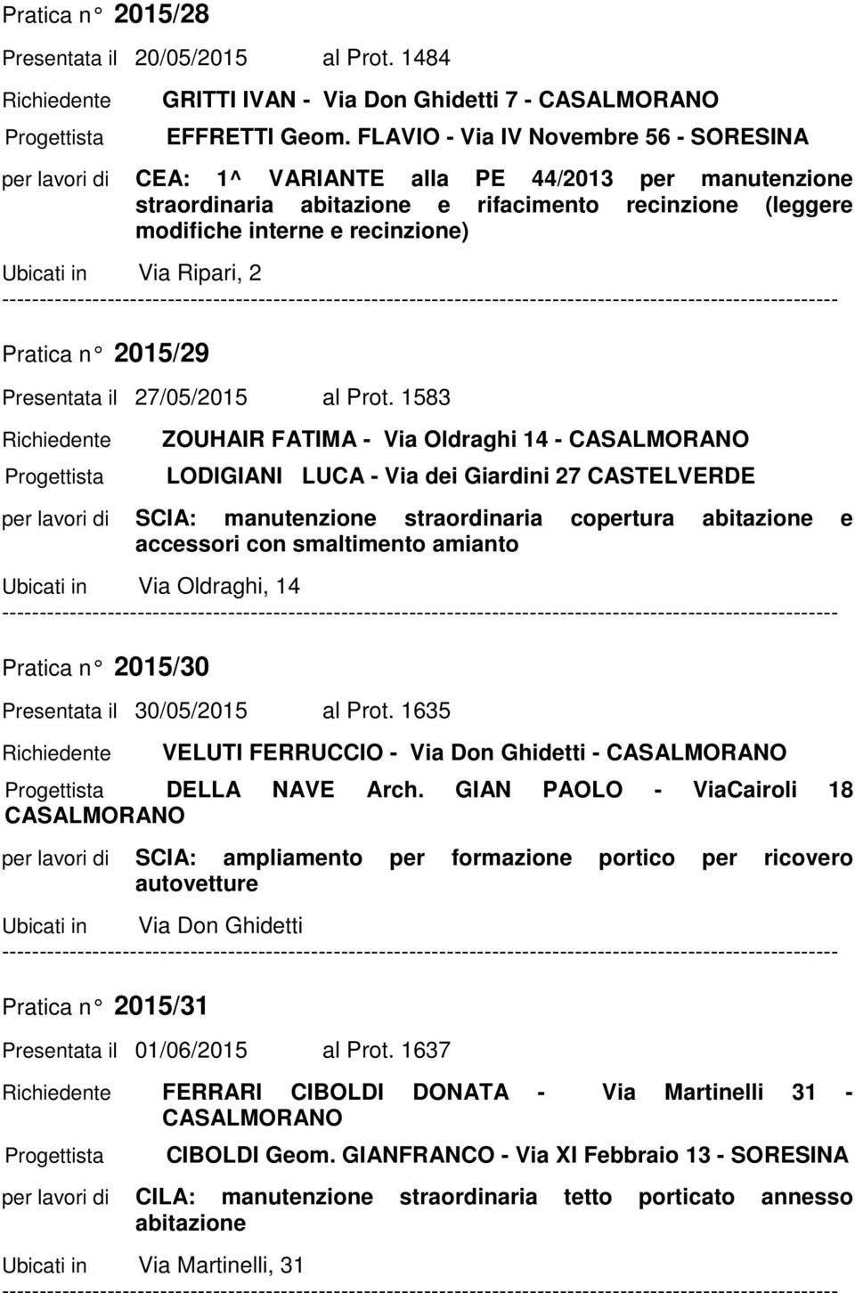 Ripari, 2 Pratica n 2015/29 Presentata il 27/05/2015 al Prot.