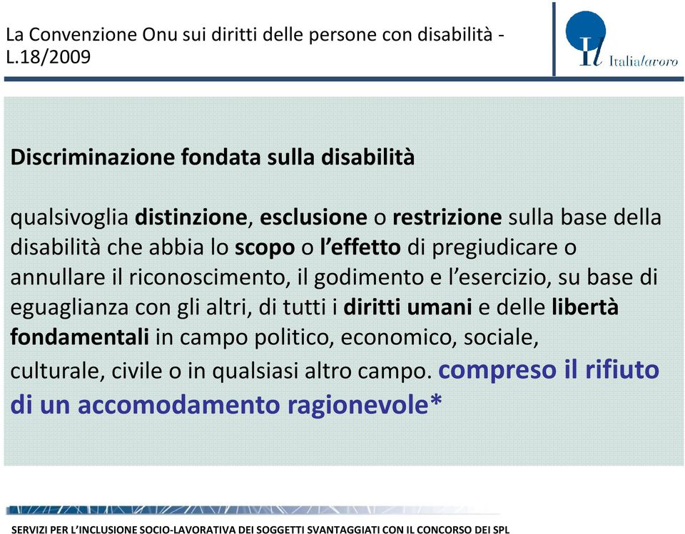 abbia lo scopoo l effettodi pregiudicare o annullare il riconoscimento, il godimento e l esercizio, su base di eguaglianza con gli