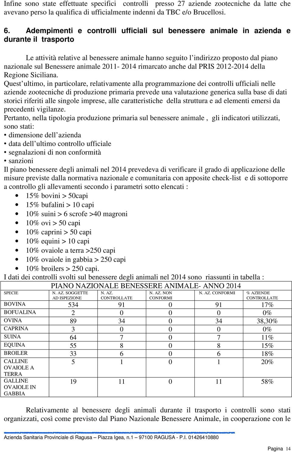 Benessere animale 2011-2014 rimarcato anche dal PRIS 2012-2014 della Regione Siciliana.