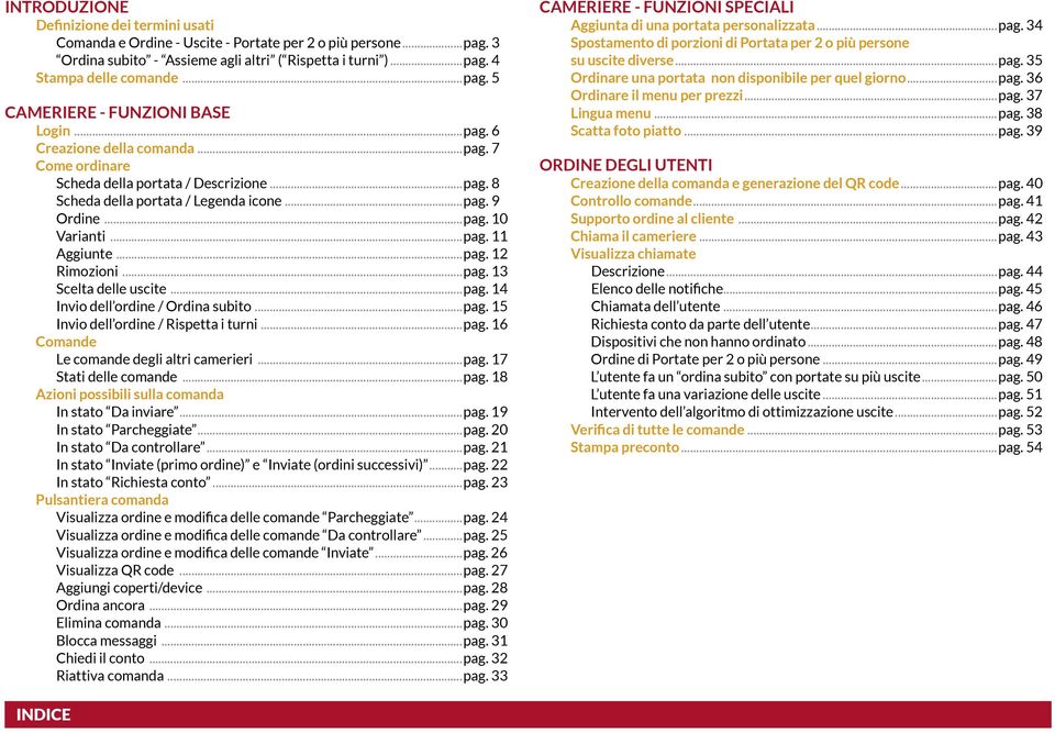 ..pag. 13 Scelta delle uscite...pag. 14 Invio dell ordine / Ordina subito...pag. 15 Invio dell ordine / Rispetta i turni...pag. 16 Comande Le comande degli altri camerieri...pag. 17 Stati delle comande.