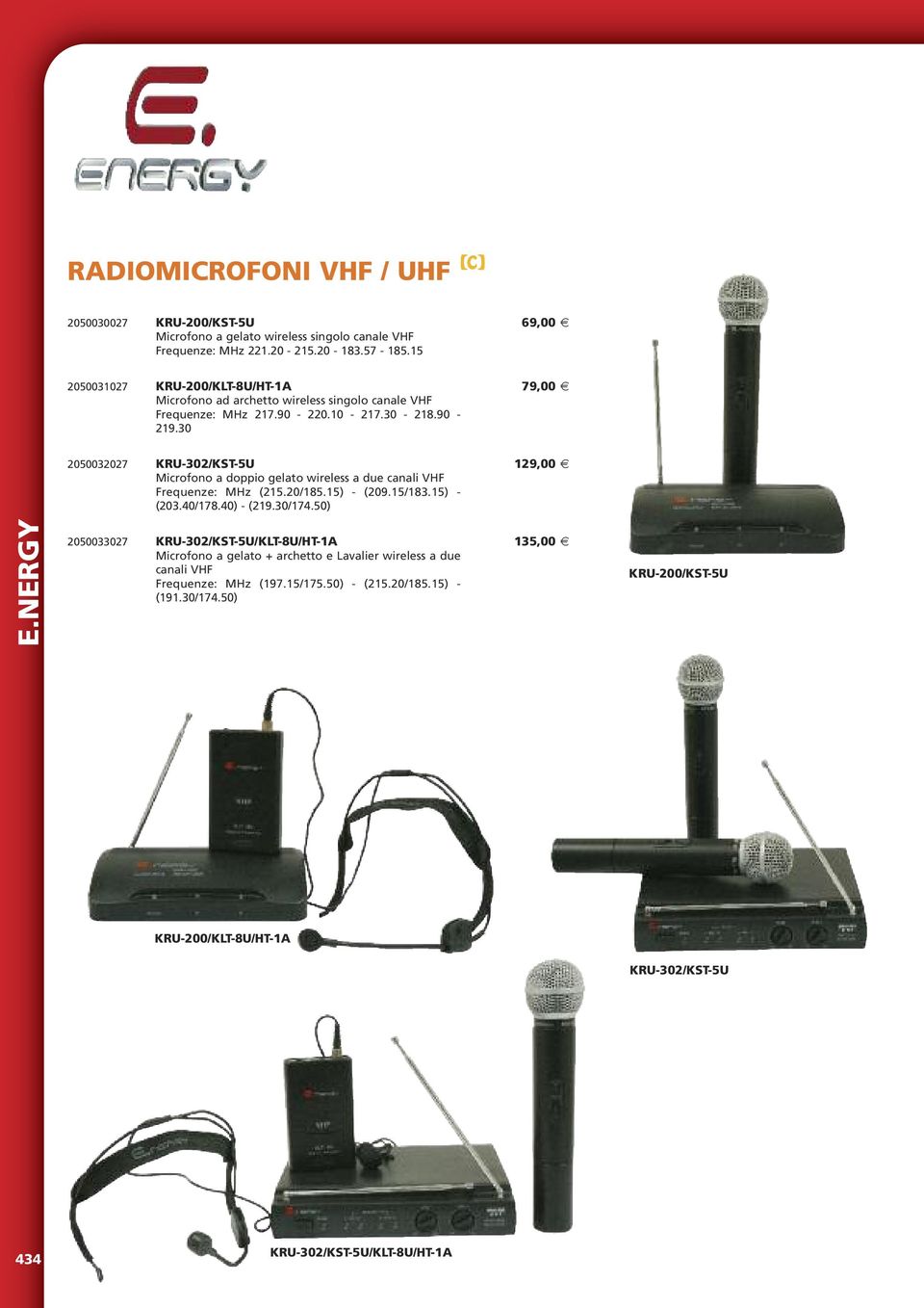 30 2050032027 KRU-302/KST-5U 129,00 Microfono a doppio gelato wireless a due canali VHF Frequenze: MHz (215.20/185.15) - (209.15/183.15) - (203.40/178.40) - (219.30/174.