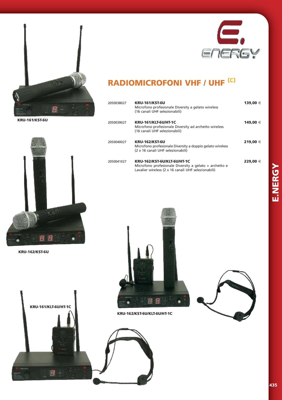 KRU-162/KST-6U 219,00 Microfono profesionale Diversity a doppio gelato wireless (2 x 16 canali UHF selezionabili) 2050041027 KRU-162/KST-6U/KLT-6U/HT-1C