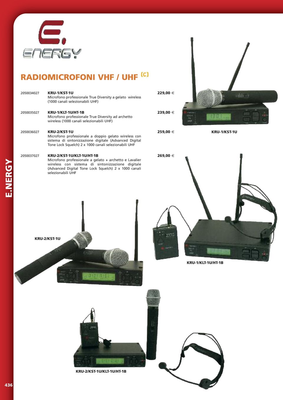 sintonizzazione digitale (Advanced Digital Tone Lock Squelch) 2 x 1000 canali selezionabili UHF KRU-1/KST-1U 2050037027 KRU-2/KST-1U/KLT-1U/HT-1B 269,00 Microfono professionale a gelato +