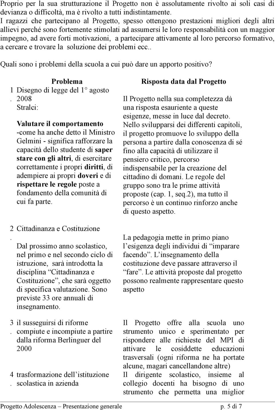 al loro percorso formativo, a cercare e trovare la soluzione dei problemi ecc Quali sono i problemi della scuola a cui può dare un apporto positivo?