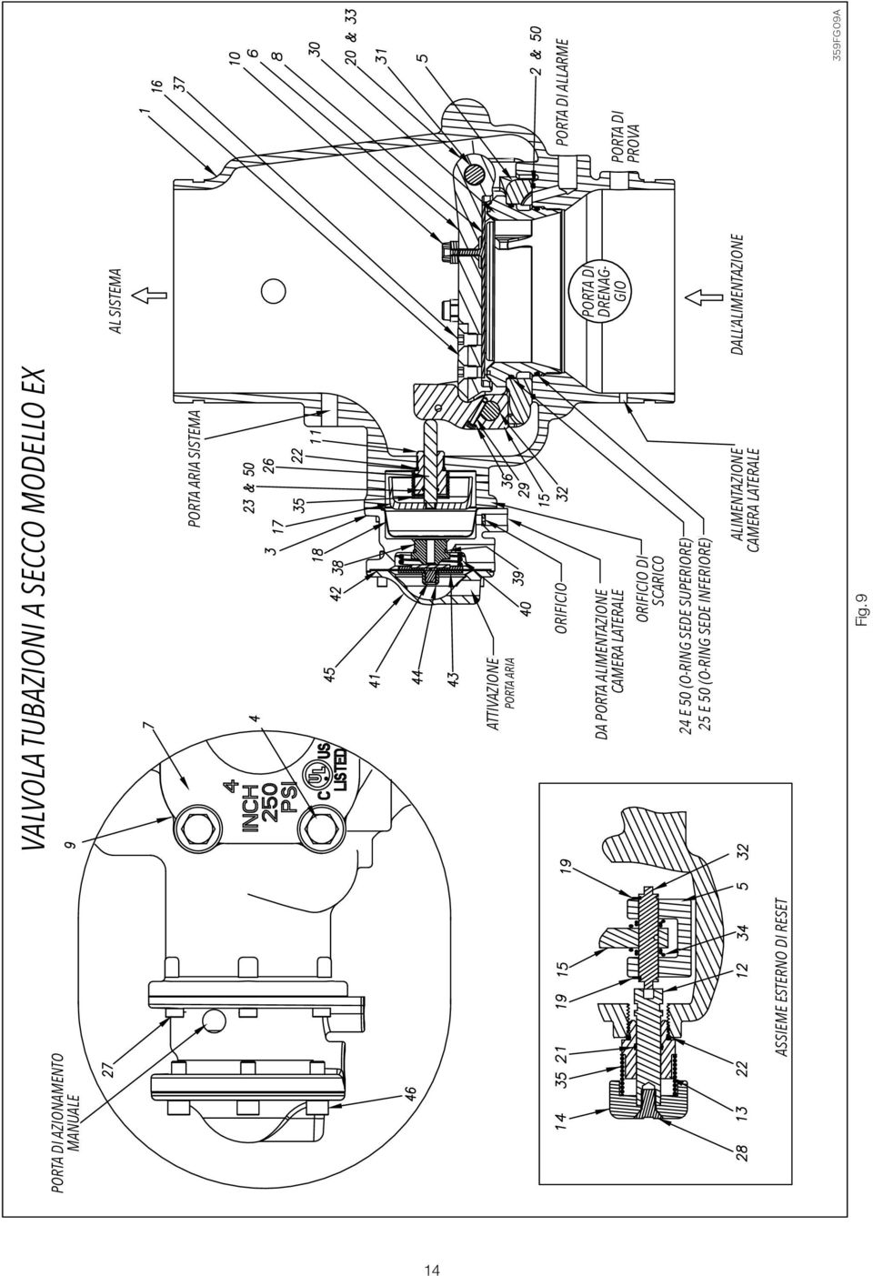 SCARICO 24 E 50 (O-RING SEDE SUPERIORE) 25 E 50 (O-RING SEDE INFERIORE) ALIMENTAZIONE CAMERA