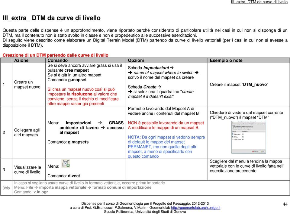 Di seguito viene descritto come elaborare un Digital Terrain Model (DTM) partendo da curve di livello vettoriali (per i casi in cui non si avesse a disposizione il DTM).