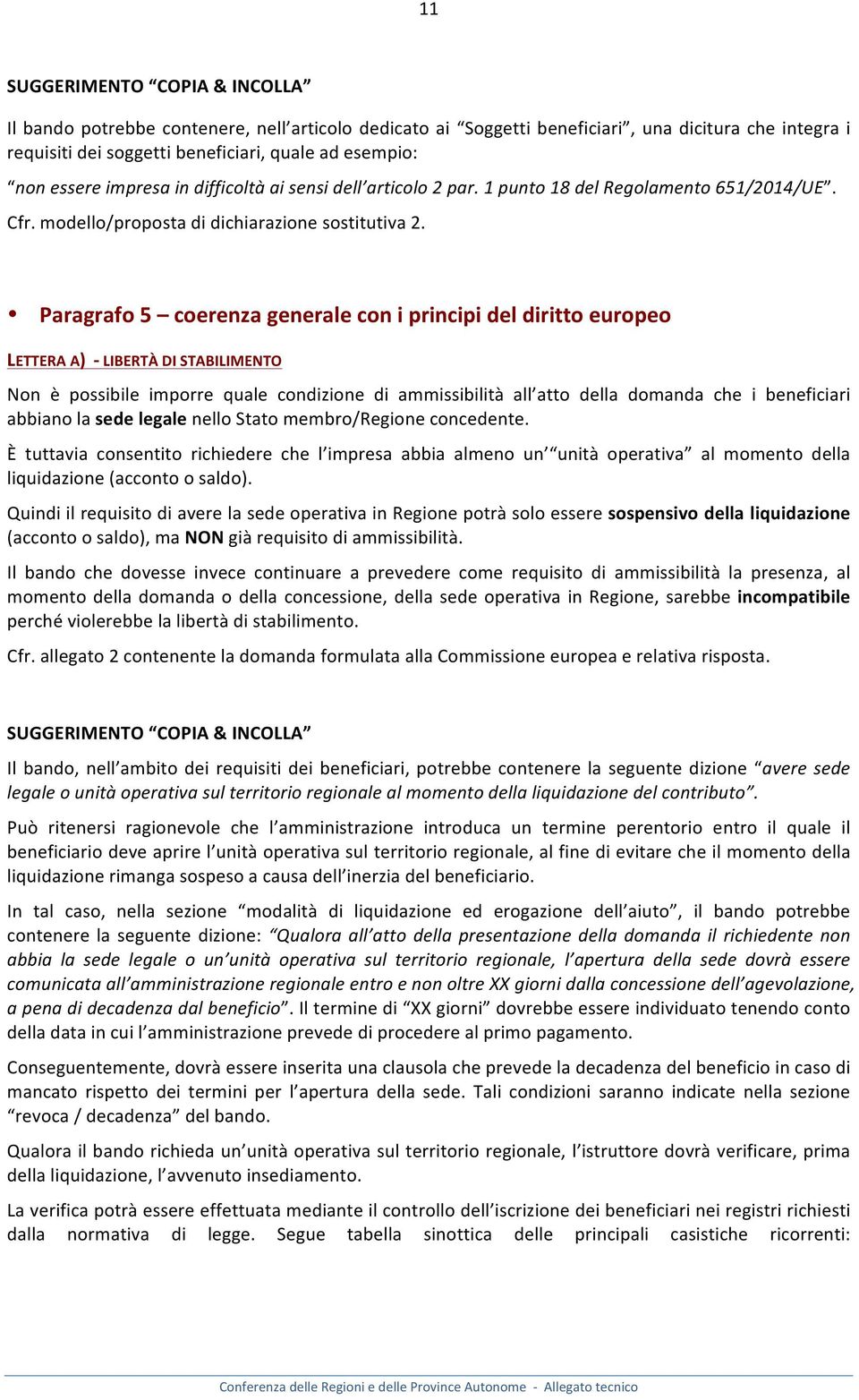 Paragrafo 5 coerenza generale con i principi del diritto europeo LETTERA A) - LIBERTÀ DI STABILIMENTO Non è possibile imporre quale condizione di ammissibilità all atto della domanda che i