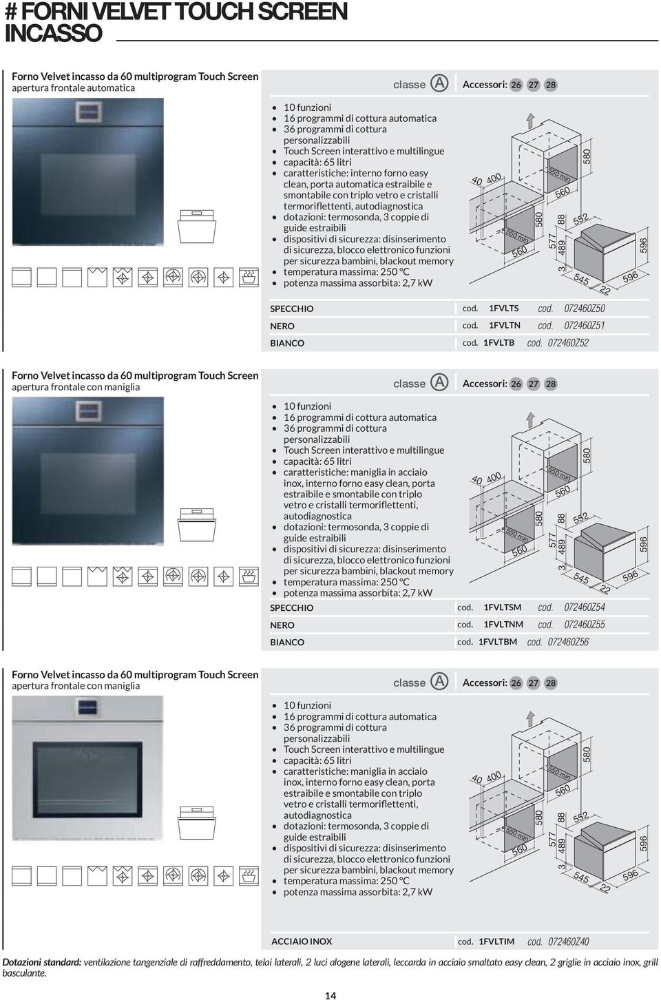 coppie di guide estraibili dispositivi di sicurezza: disinserimento di sicurezza, blocco elettronico funzioni per sicurezza bambini, blackout memory temperatura massima: 250 C potenza massima