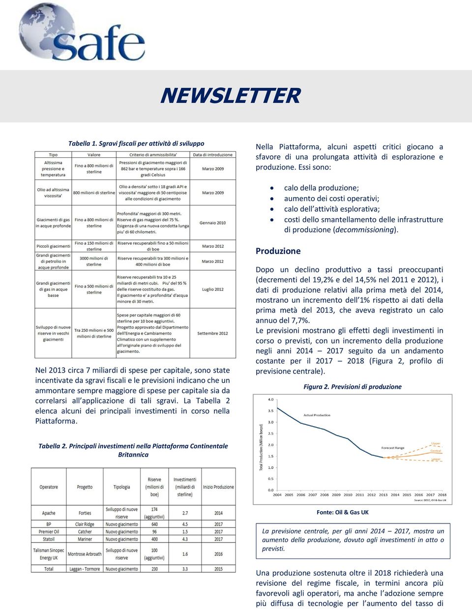 Fonte: DECC; Oil & Gas UK Nel 2013 circa 7 miliardi di spese per capitale, sono state incentivate da sgravi fiscali e le previsioni indicano che un ammontare sempre maggiore di spese per capitale sia