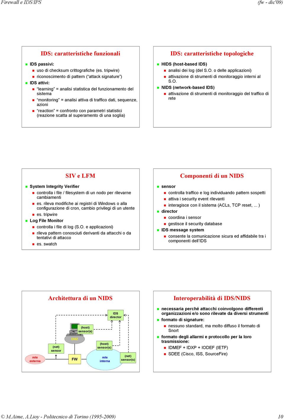 reaction = confronto con parametri statistici (reazione scatta al superamento di una soglia) IDS: caratteristiche topologiche HIDS (host-based IDS) analisi dei log (del S.O.