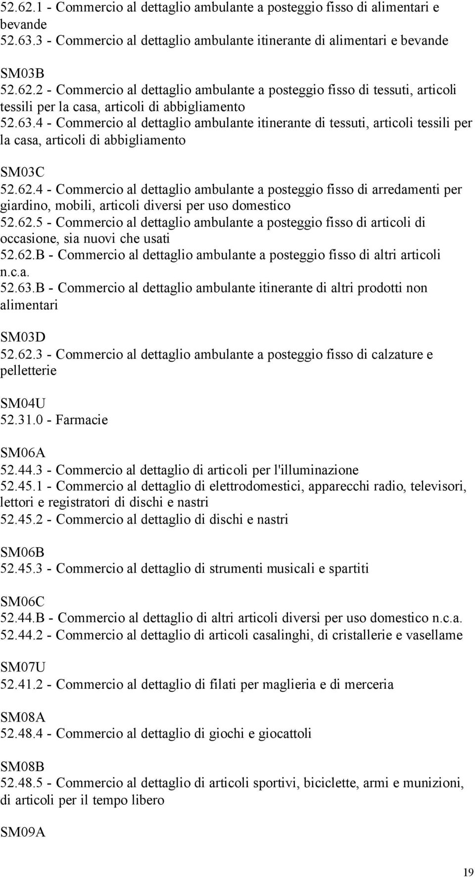 4 - Commercio al dettaglio ambulante a posteggio fisso di arredamenti per giardino, mobili, articoli diversi per uso domestico 52.62.