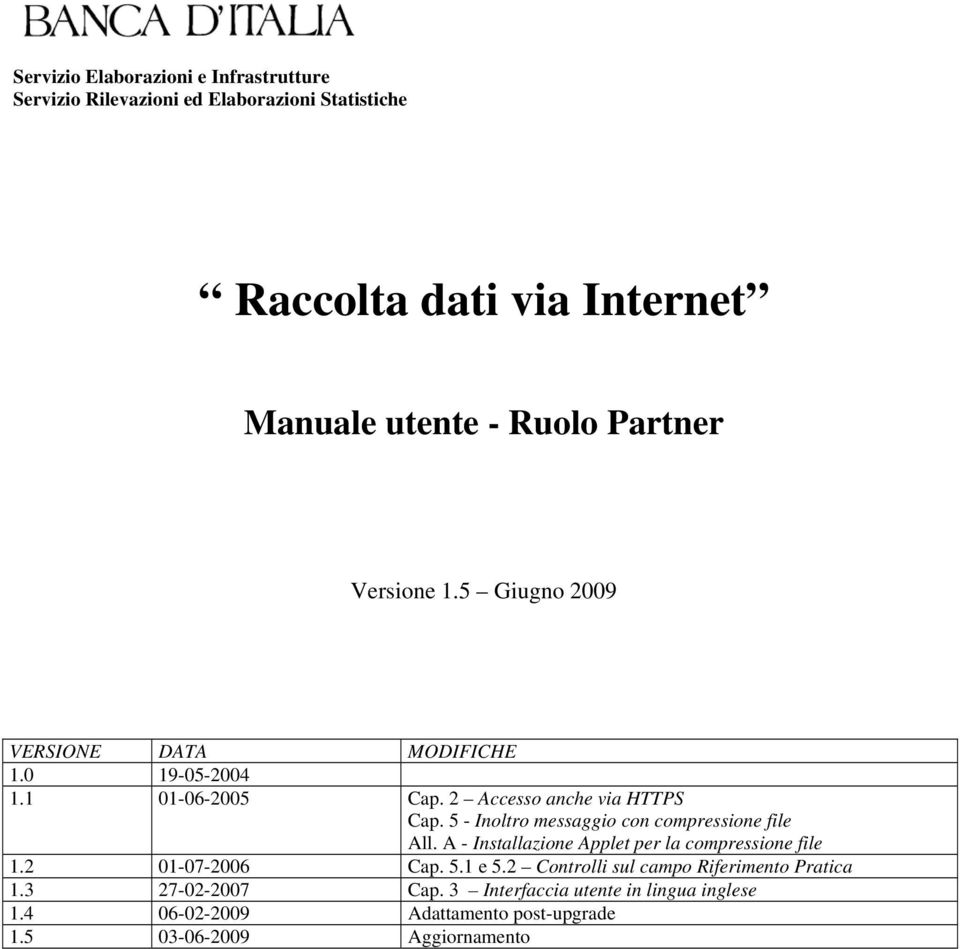 5 - Inoltro messaggio con compressione file All. A - Installazione Applet per la compressione file 1.2 01-07-2006 Cap. 5.1 e 5.