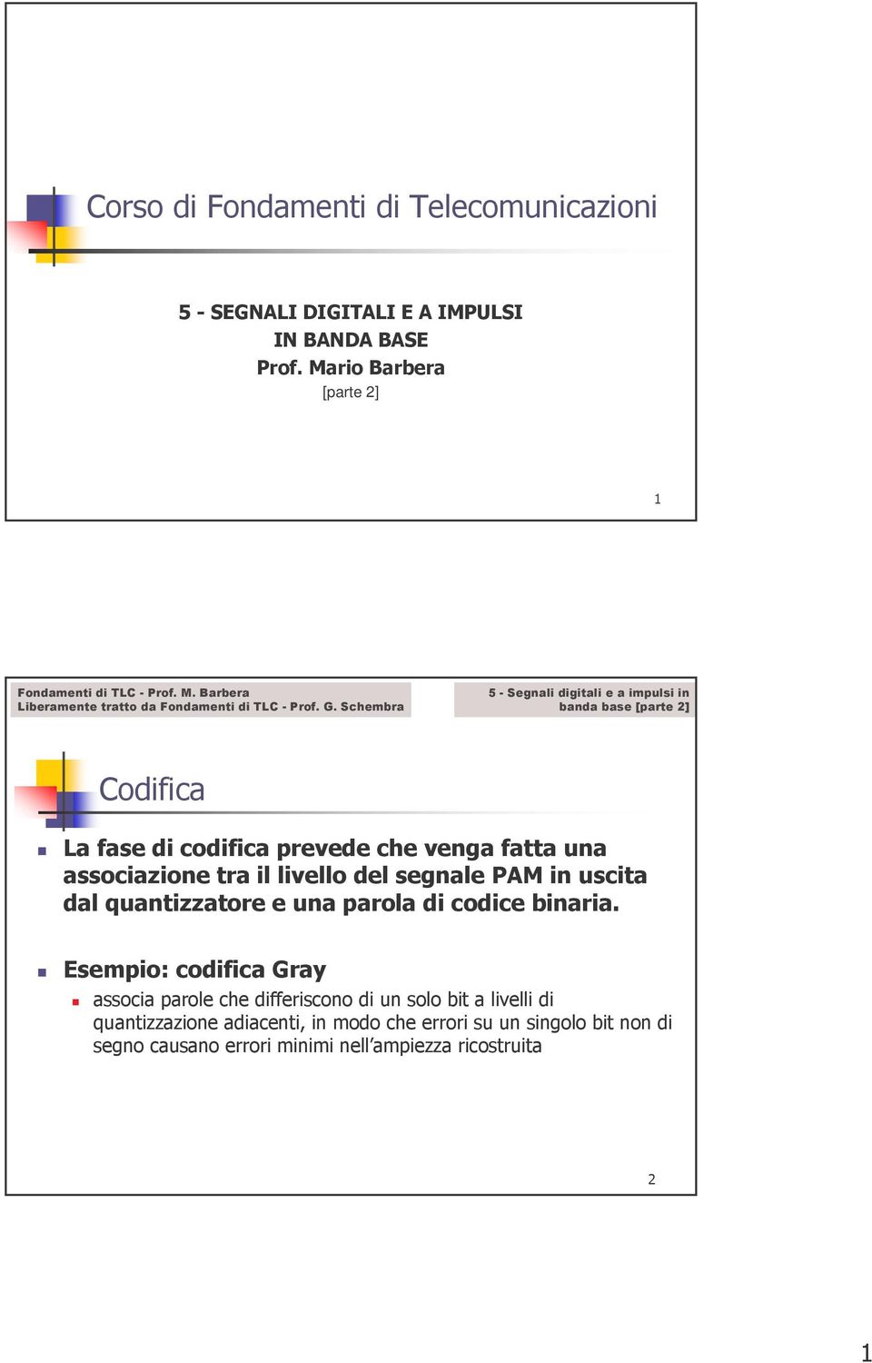 PAM in uscita dal quantizzatore e una parola di codice binaria.