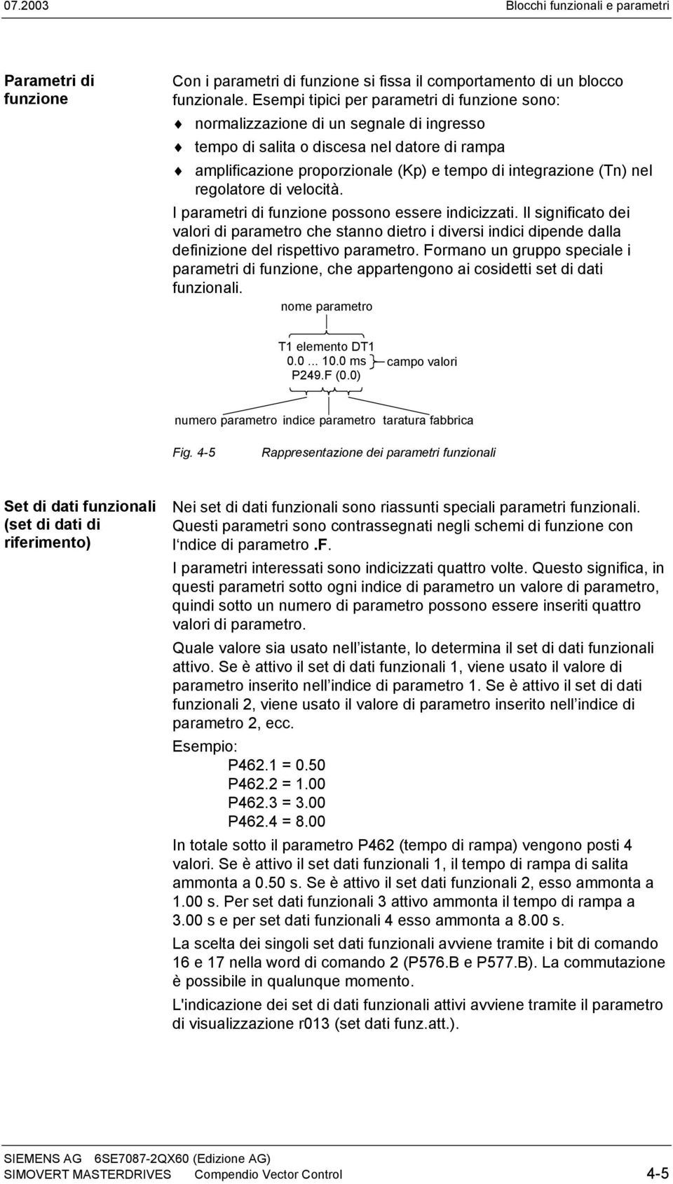 regolatore di velocità. I parametri di funzione possono essere indicizzati.