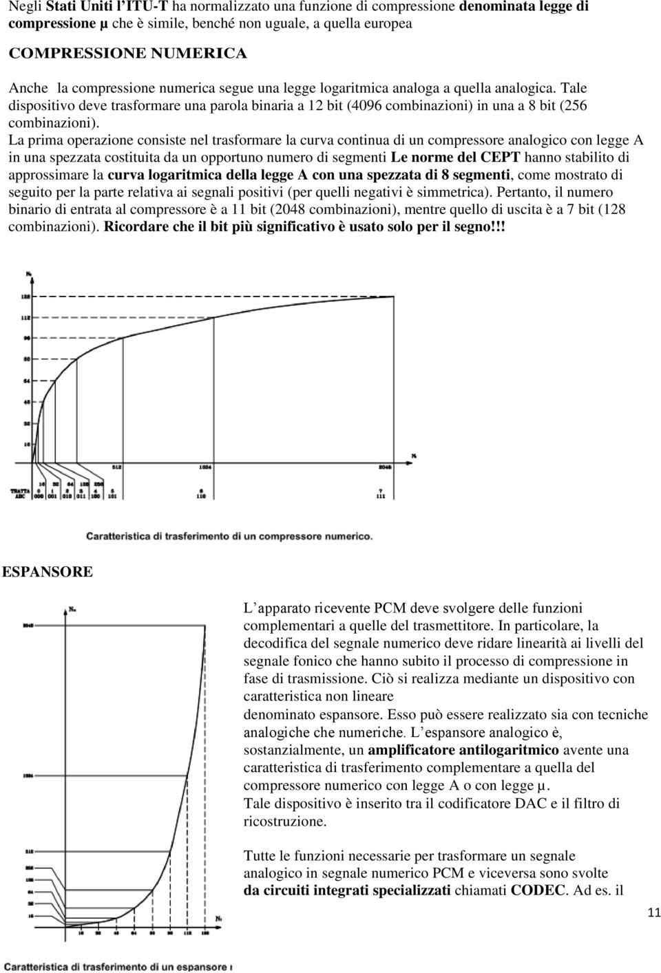 La prima operazione consiste nel trasformare la curva continua di un compressore analogico con legge A in una spezzata costituita da un opportuno numero di segmenti Le norme del CEPT hanno stabilito