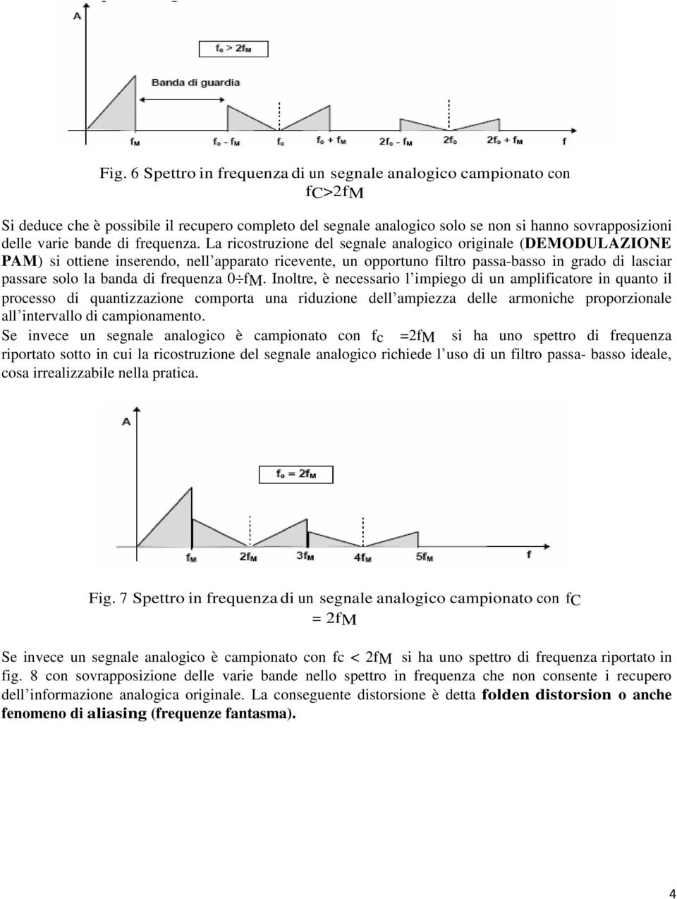 La ricostruzione del segnale analogico originale (DEMODULAZIONE PAM) si ottiene inserendo, nell apparato ricevente, un opportuno filtro passa-basso in grado di lasciar passare solo la banda di