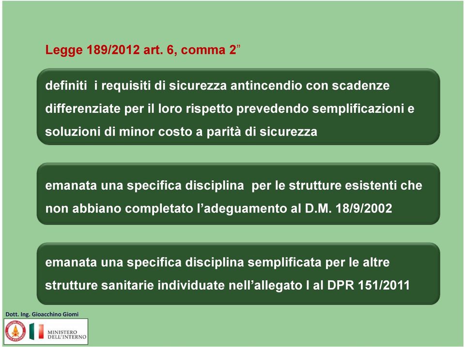 prevedendo semplificazioni e soluzioni di minor costo a parità di sicurezza emanata una specifica disciplina