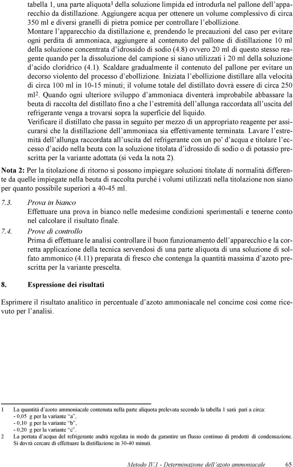 Montare l apparecchio da distillazione e, prendendo le precauzioni del caso per evitare ogni perdita di ammoniaca, aggiungere al contenuto del pallone di distillazione 10 ml della soluzione