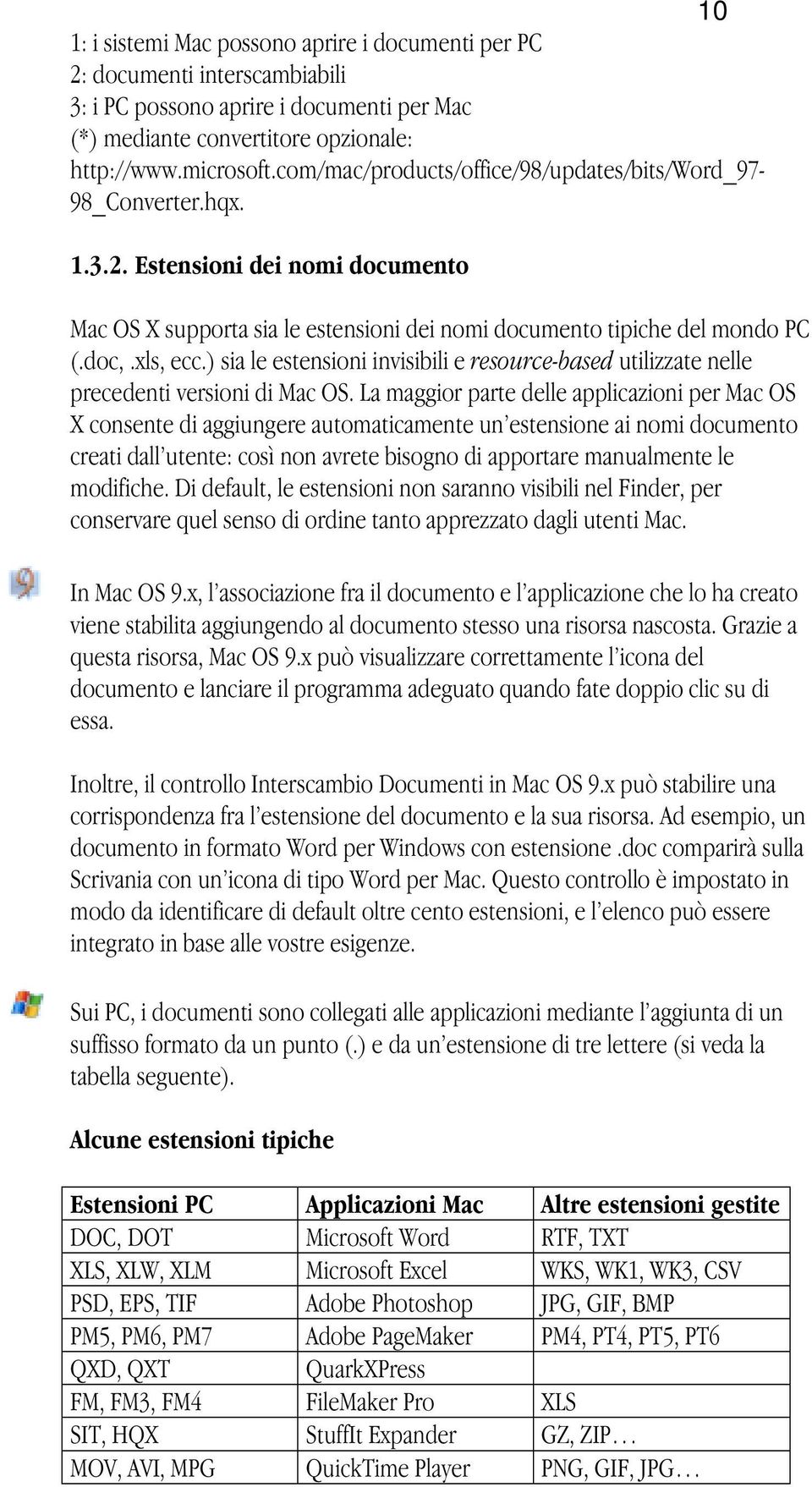 ) sia le estensioni invisibili e resource-based utilizzate nelle precedenti versioni di Mac OS.