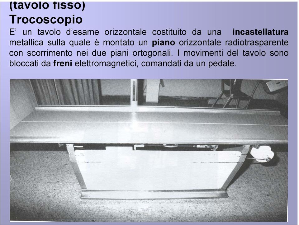 radiotrasparente con scorrimento nei due piani ortogonali.