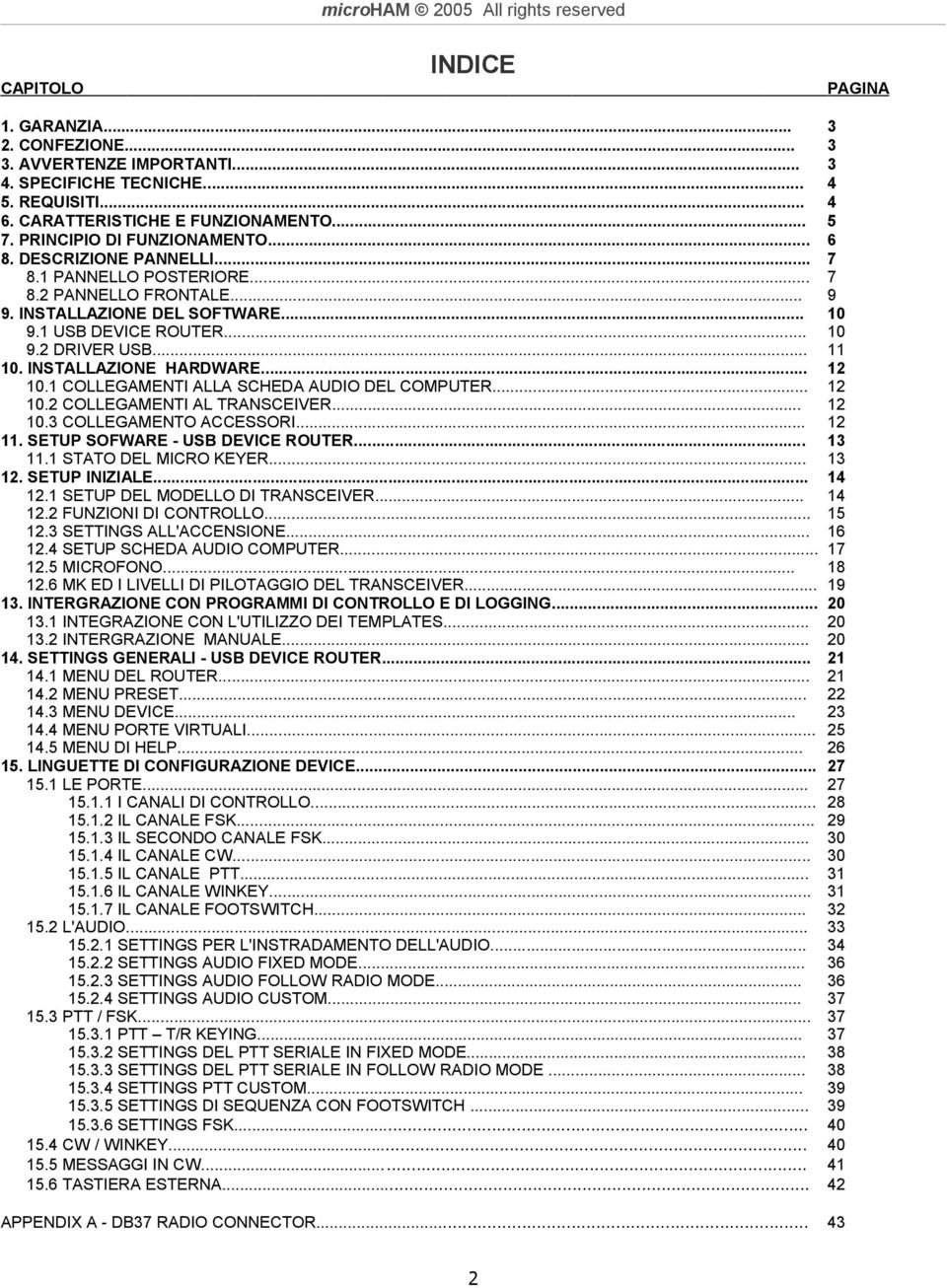.. 11 10. INSTALLAZIONE HARDWARE... 12 10.1 COLLEGAMENTI ALLA SCHEDA AUDIO DEL COMPUTER... 12 10.2 COLLEGAMENTI AL TRANSCEIVER... 12 10.3 COLLEGAMENTO ACCESSORI... 12 11.