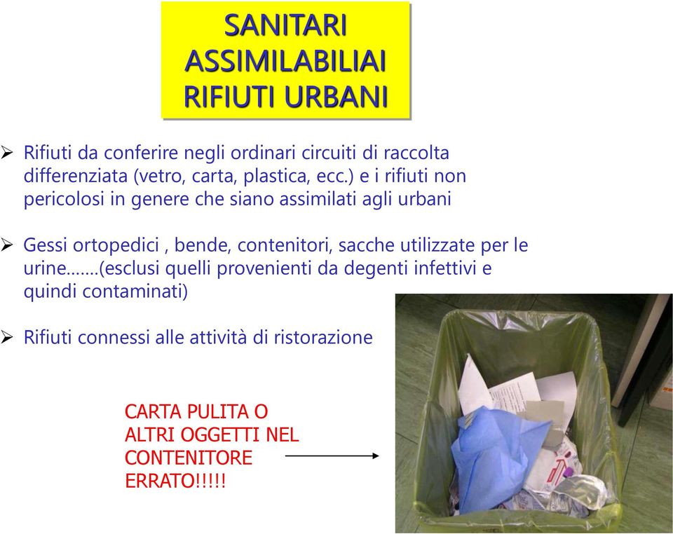 ) e i rifiuti non pericolosi in genere che siano assimilati agli urbani Gessi ortopedici, bende, contenitori,