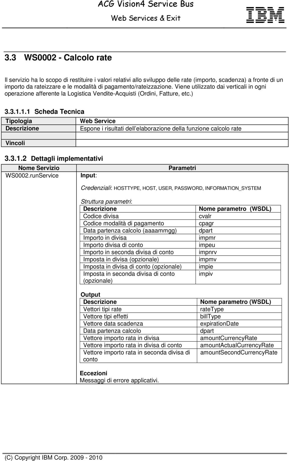 1.1 Scheda Tecnica Web Service Espone i risultati dell elaborazione della funzione calcolo rate 3.3.1.2 Dettagli implementativi Nome Servizio WS0002.