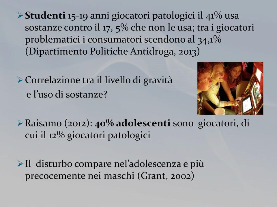 Correlazione tra il livello di gravità e l uso di sostanze?