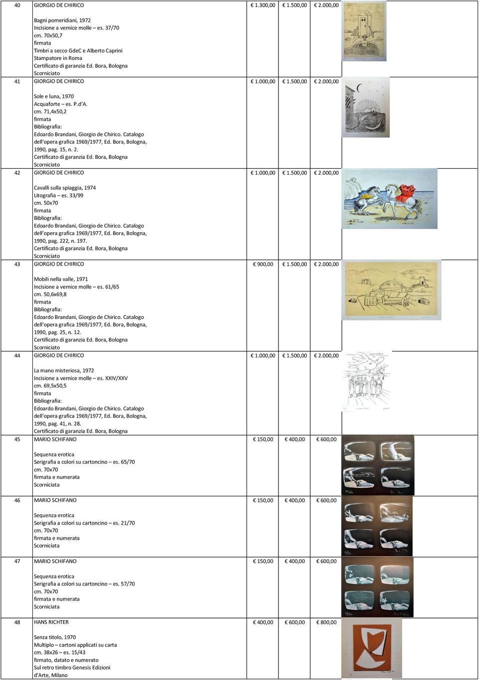 Catalogo dell opera grafica 1969/1977, Ed. Bora, Bologna, 1990, pag. 15, n. 2. 42 GIORGIO DE CHIRICO Cavalli sulla spiaggia, 1974 Litografia es. 33/99 Edoardo Brandani, Giorgio de Chirico.