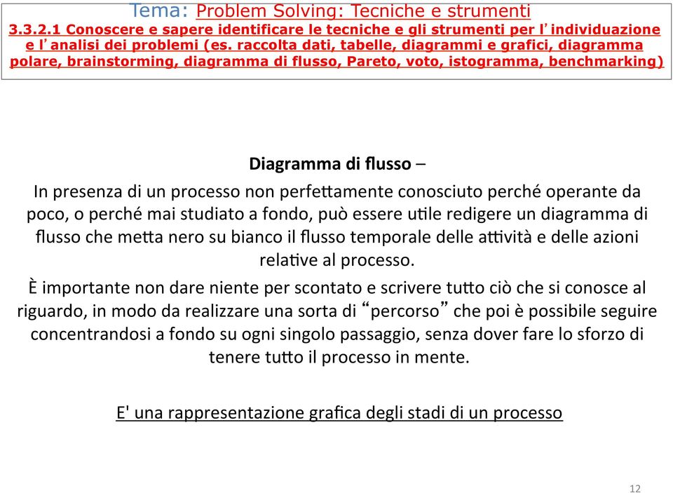 perfe=amente conosciuto perché operante da poco, o perché mai studiato a fondo, può essere u2le redigere un diagramma di flusso che me=a nero su bianco il flusso temporale delle a7vità e delle azioni