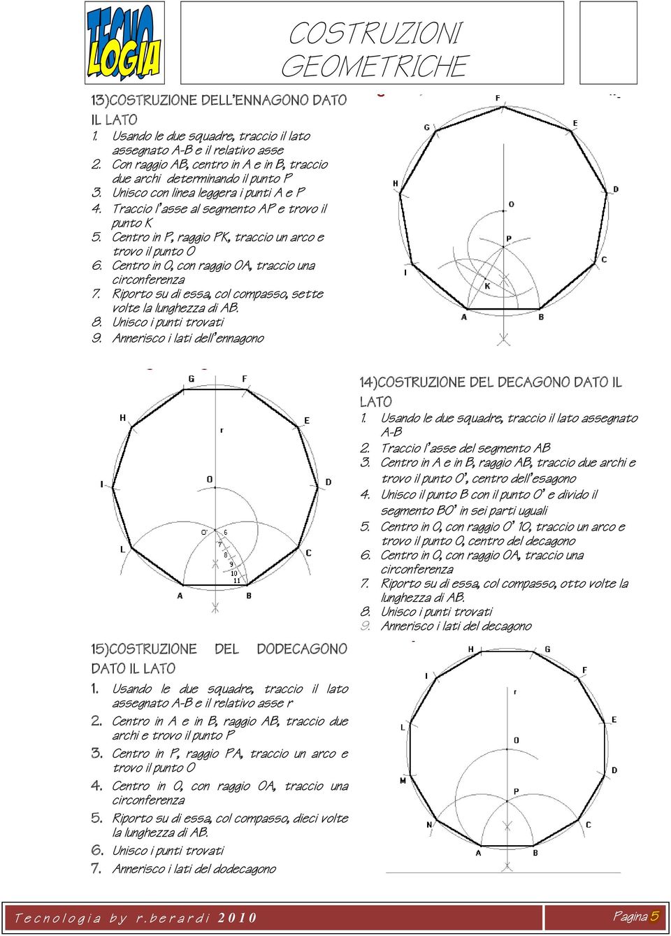 Centro in O, con raggio OA, traccio una circonferenza 7. Riporto su di essa, col compasso, sette volte la lunghezza di AB. 8. Unisco i punti trovati 9.