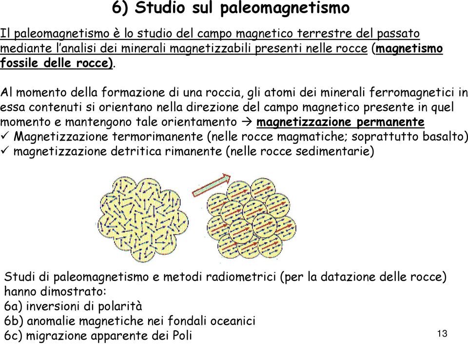 Al momento della formazione di una roccia, gli atomi dei minerali ferromagnetici in essa contenuti si orientano nella direzione del campo magnetico presente in quel momento e mantengono tale