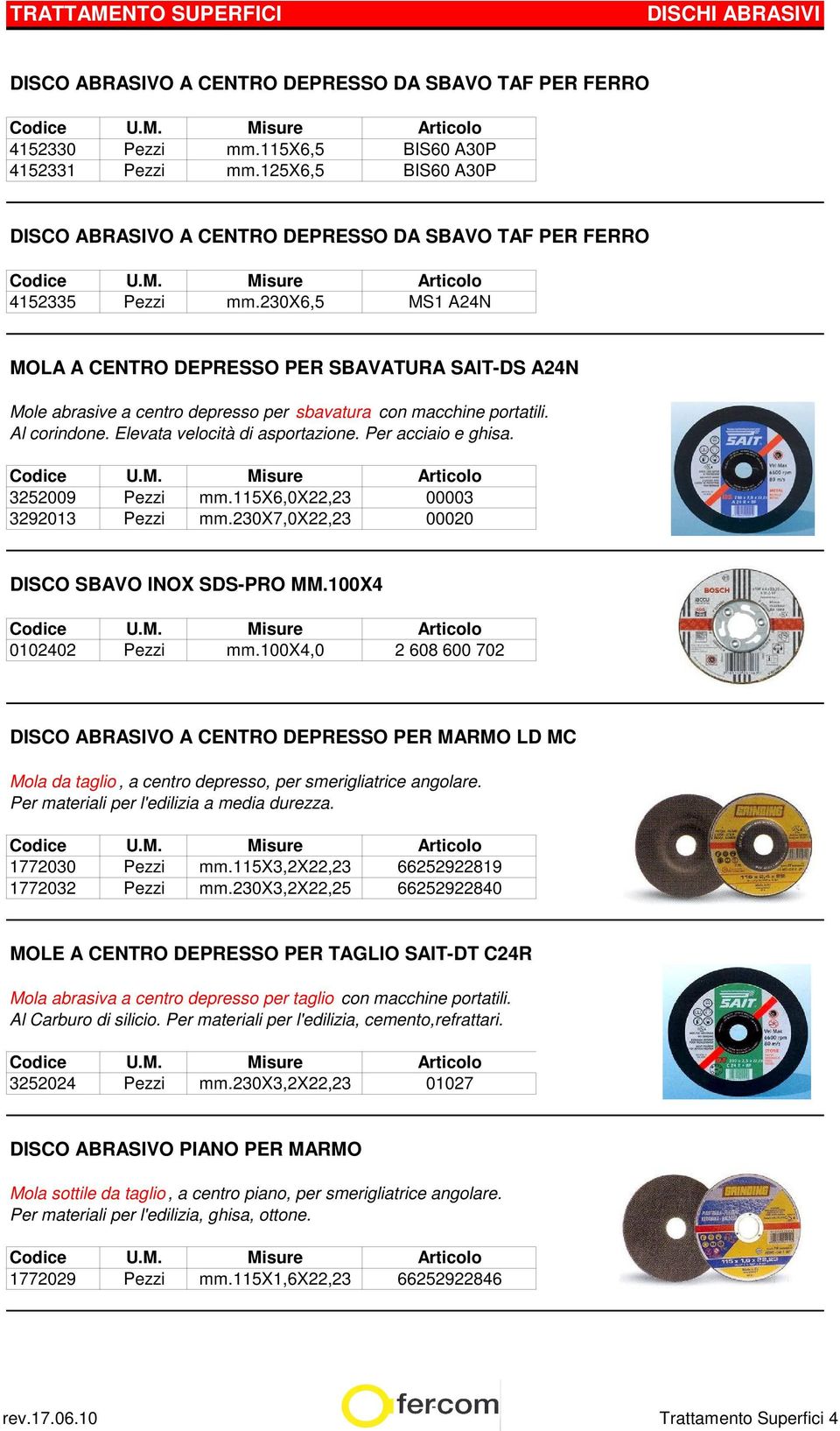 230x6,5 MS1 A24N MOLA A CENTRO DEPRESSO PER SBAVATURA SAIT-DS A24N Mole abrasive a centro depresso per sbavatura con macchine portatili. Al corindone. Elevata velocità di asportazione.