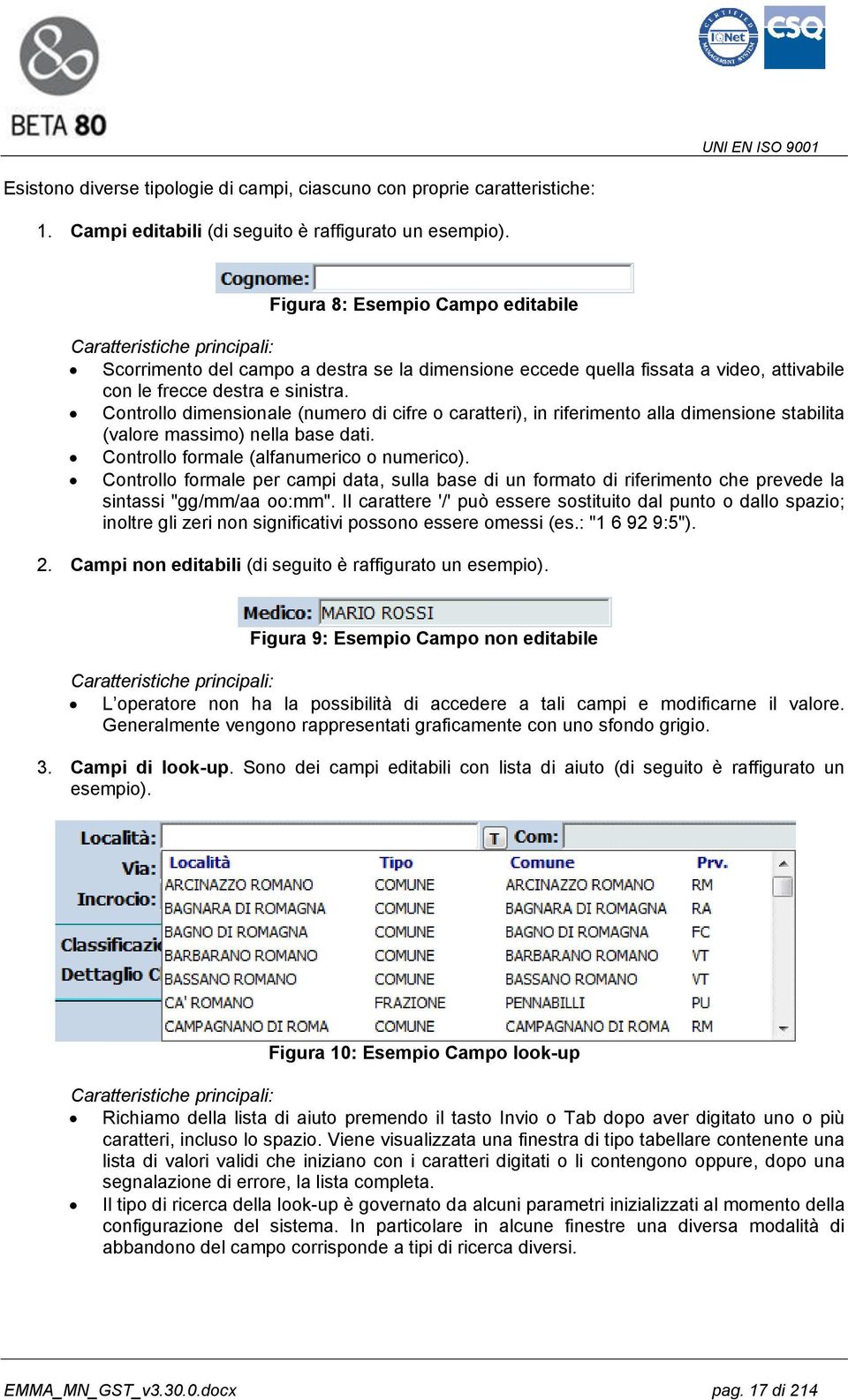 Controllo dimensionale (numero di cifre o caratteri), in riferimento alla dimensione stabilita (valore massimo) nella base dati. Controllo formale (alfanumerico o numerico).