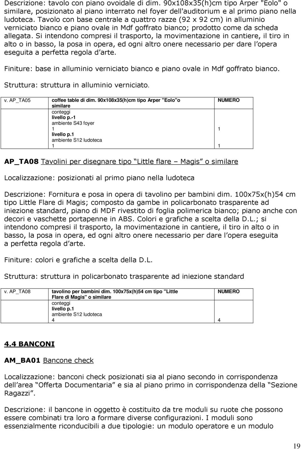 Si intendono compresi il trasporto, la movimentazione in cantiere, il tiro in alto o in basso, la posa in opera, ed ogni altro onere necessario per dare l opera eseguita a perfetta regola d arte.