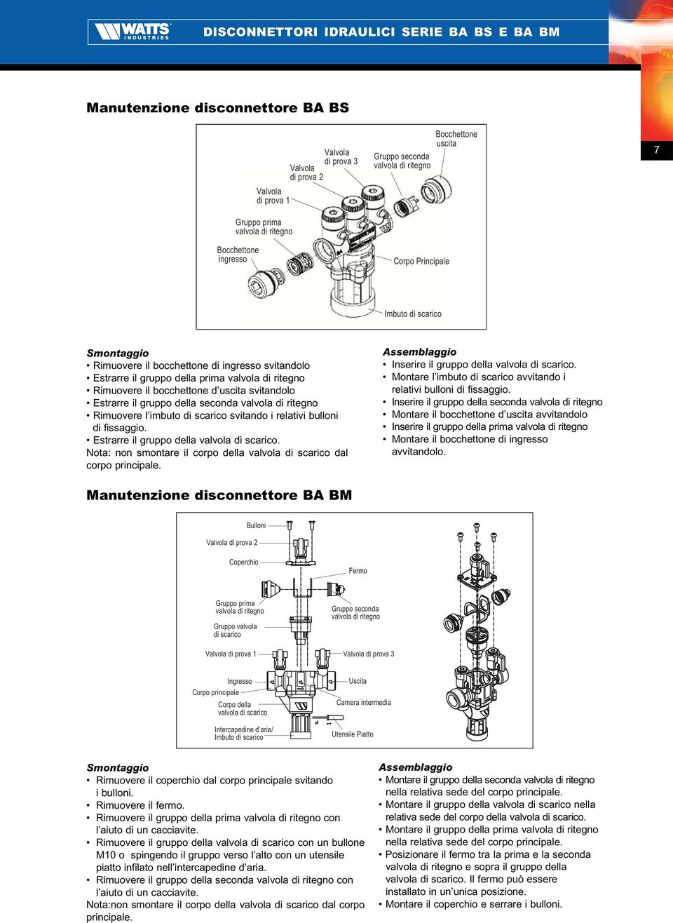 valvola di ritegno imuovere l imbuto di scarico svitando i relativi bulloni di fissaggio. Estrarre il gruppo della valvola di scarico.