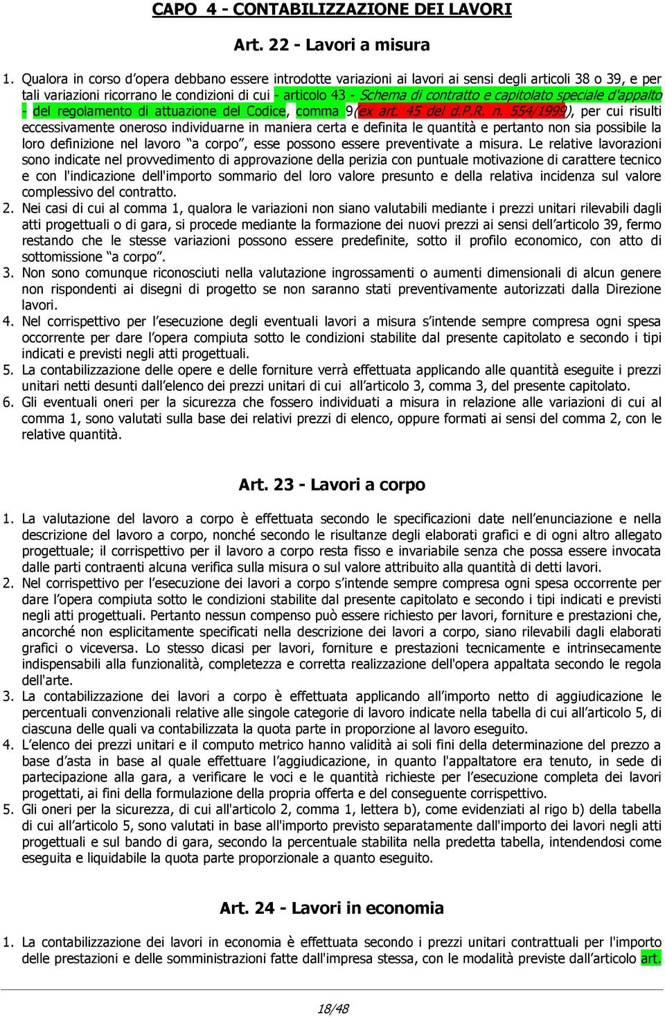 capitolato speciale d'appalto - del regolamento di attuazione del Codice, comma 9(ex art. 45 del d.p.r. n.