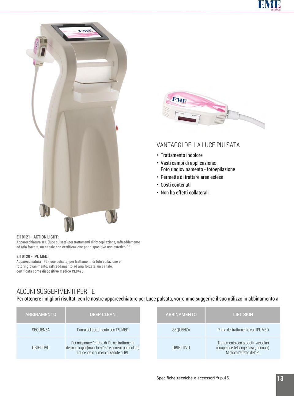 EI10120 - IPL MED: Apparecchiatura IPL (luce pulsata) per trattamenti di foto epilazione e fotoringiovanimento, raffreddamento ad aria forzata, un canale, certificata come dispositivo medico CE0476.