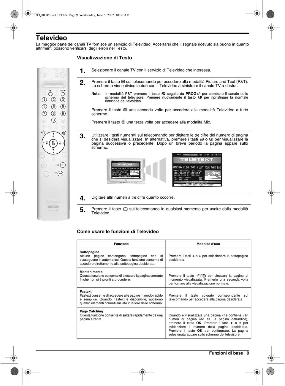 Visualizzazione di Testo Selezionare il canale TV con il servizio di Televideo che interessa. Premere il tasto sul telecomando per accedere alla modalità Picture and Text (P&T).