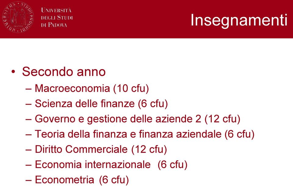 Teoria della finanza e finanza aziendale (6 cfu) Diritto