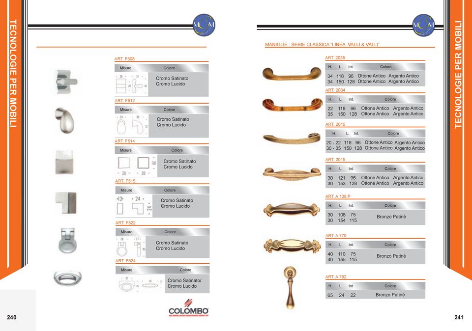 F514 Colore 20-22 30-35 118 150 96 128 Ottone Antico Ottone Antico Argento Antico Argento Antico Satinato Lucido ART. 2015 H. L. Int. Colore ART.