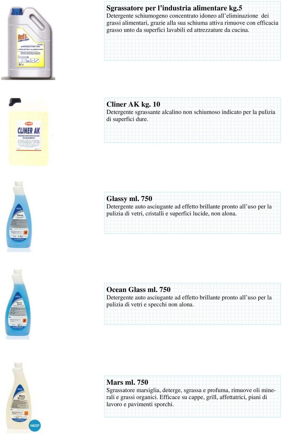 Cliner AK kg. 10 Detergente sgrassante alcalino non schiumoso indicato per la pulizia di superfici dure. Glassy ml.