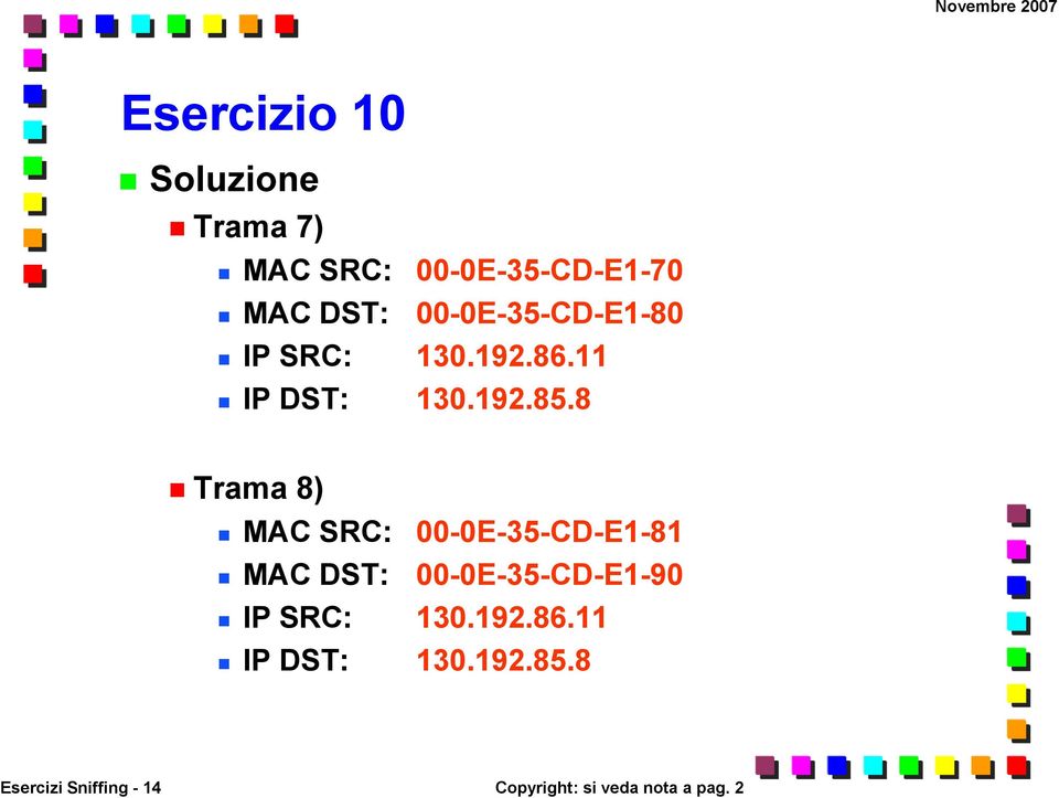 8 Trama 8) MC SRC: 00-0E-35-CD-E1-81 MC DST: 00-0E-35-CD-E1-90 IP SRC:
